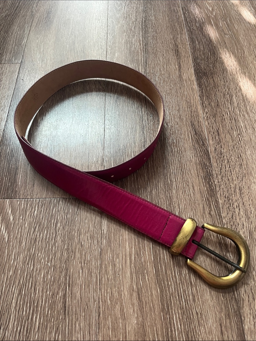 Linda Allard for Ellen Tracy Women's Fuchsia Leather Belt with Brass Buckle